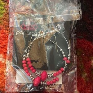Paparazzi Fuchsia and Silver Beaded Hoop Earrings